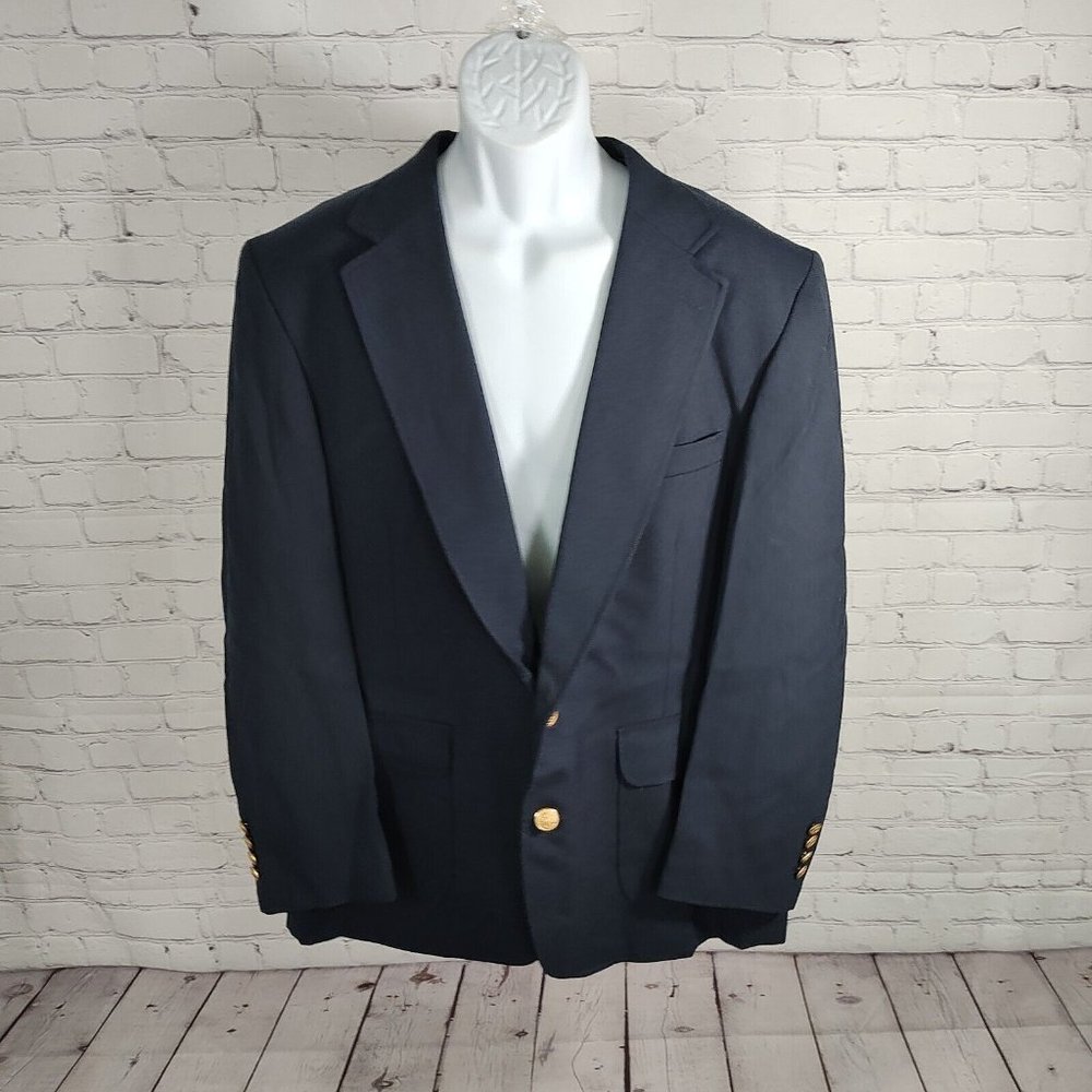 Trophy Club Dark Blue Two Button Single Breasted Men's Sports Coat Size 46R